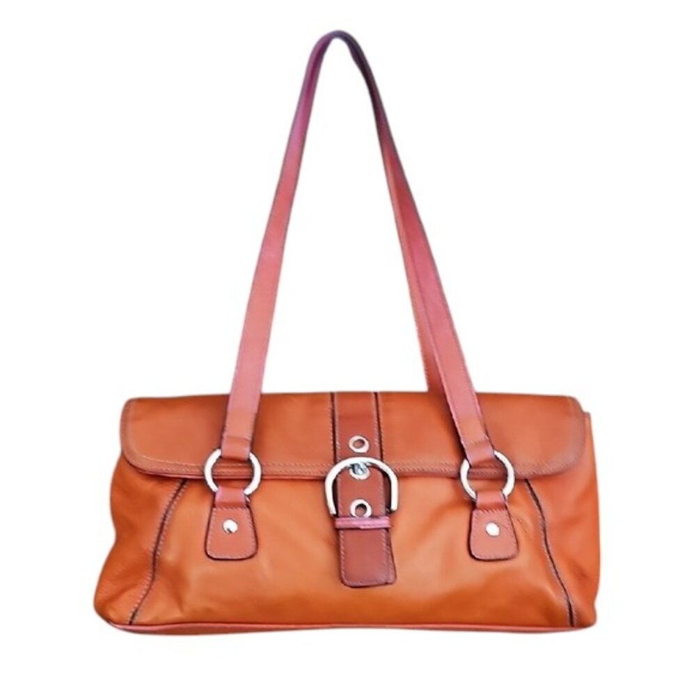 Vintage Elegant Orange genuine Leather Shoulder Bag multi compartments soft - Picture 2 of 14